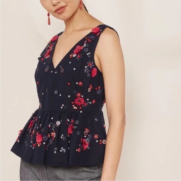 J.Crew Hand-embellished peplum top in cotton linen - Picture 2 of 15